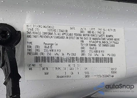 2016 Ford Focus St z USA, uszkodzony, nr VIN 1FADP3L98GL317922